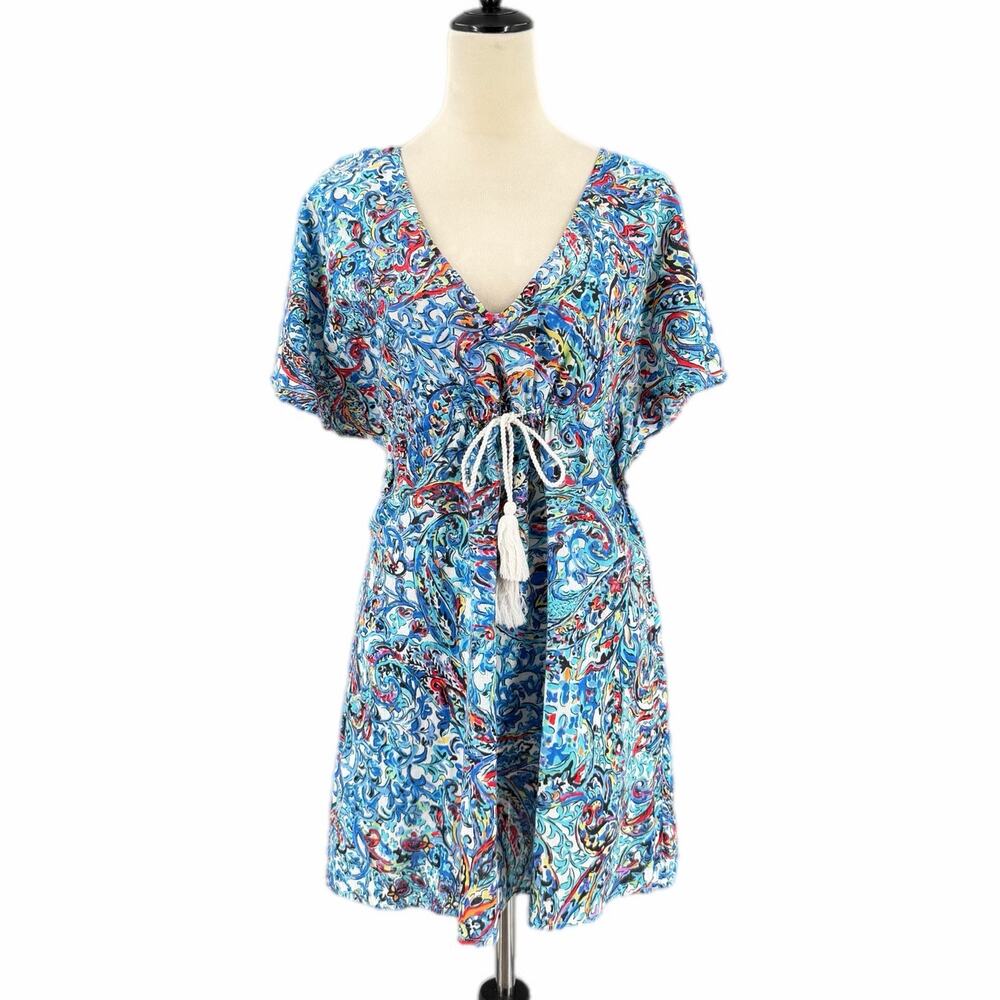 Lauren Ralph Lauren Blue 100% Cotton Mystic Paisley Colorful Swim Cover-Up Dress